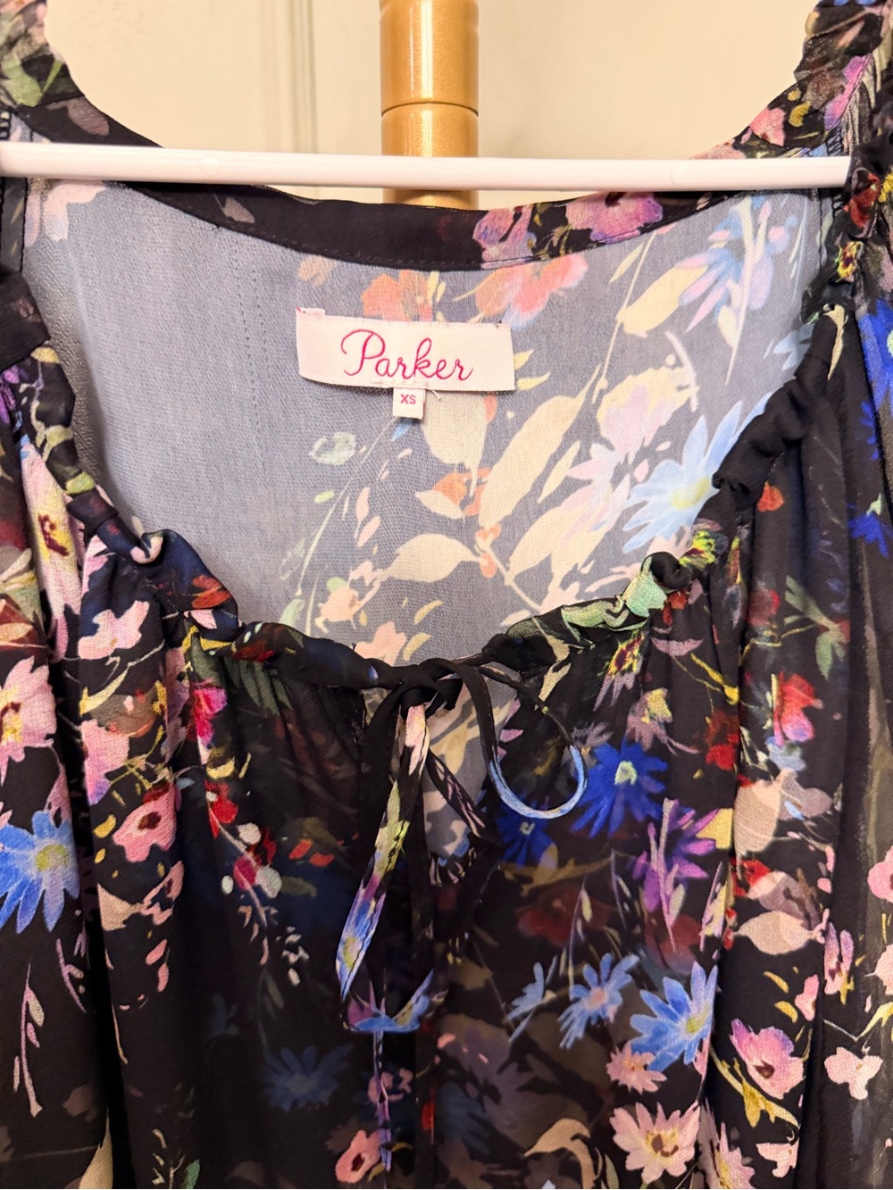 Parker Black Floral Long-Sleeve Ruffle Dress MSRP $168 - Picture 4 of 5